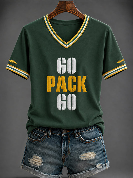 Women's Football Printed V-neck T-shirt