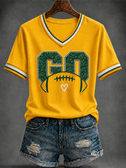 Women's Football Printed V-neck T-shirt