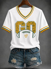 Women's Football Printed V-neck T-shirt