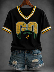 Women's Football Printed V-neck T-shirt