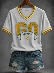 Women's Football Printed V-neck T-shirt