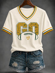 Women's Football Printed V-neck T-shirt
