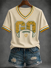 Women's Football Printed V-neck T-shirt