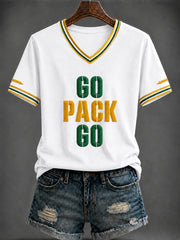 Women's Football Printed V-neck T-shirt