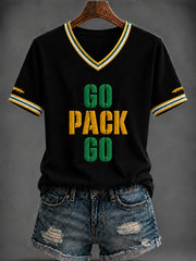 Women's Football Printed V-neck T-shirt