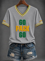 Women's Football Printed V-neck T-shirt