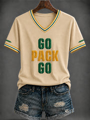 Women's Football Printed V-neck T-shirt