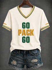 Women's Football Printed V-neck T-shirt