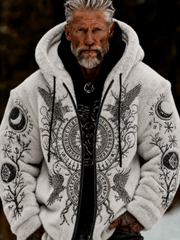 Men's Viking Celtic Art Plush Cozy Warm Zipped Hooded Jacket