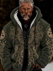 Men's Viking Celtic Art Plush Cozy Warm Zipped Hooded Jacket