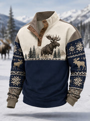 Men's Winter Moose Print Casual Pullover