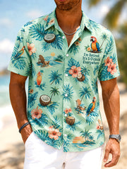 Men's I'm Retired It's 5 O'clock Everywhere Parrot Floral Print Casual Short Sleeve Shirt