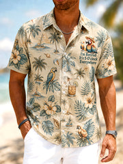 Men's I'm Retired It's 5 O'clock Everywhere Parrot Floral Print Casual Short Sleeve Shirt