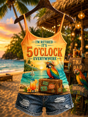 Women's I'm Retired It's 5 O'clock Everywhere Parrot Print Casual Vest