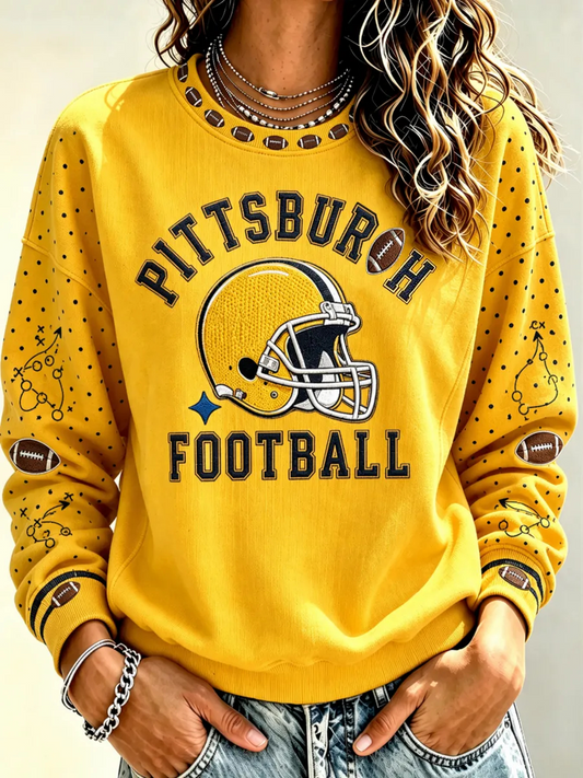 Women's Pittsburgh Football Ribbed Round-Neck Sweatshirt