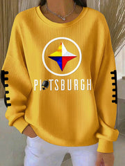 Women's Pittsburgh Football Ribbed Round-Neck Sweatshirt