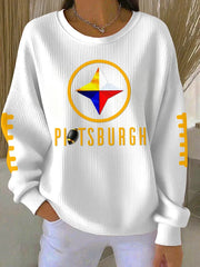 Women's Pittsburgh Football Ribbed Round-Neck Sweatshirt