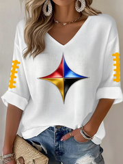 Women's Pittsburgh Football Mid-length Sleeves V-Neck T-Shirt