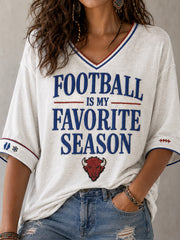 Women's Football Lover Bulls Buffalo Art Printed Linen T-shirt