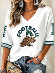 Women's Football Mid-length Sleeves V-Neck T-Shirt