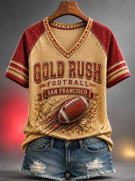 Women's Football Gameday Gift For Football Fans Casual V-Neck Tee