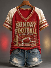 Women's Football Gameday Gift For Football Fans Casual V-Neck Tee