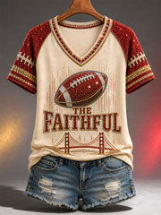 Women's Football Gameday Gift For Football Fans Casual V-Neck Tee