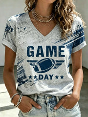 Women's Football GAME DAY Printed V-neck T-shirt