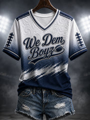 Women's Football We Dem Boyz Printed V-neck T-shirt
