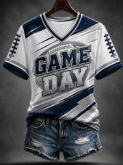 Women's Football GAME DAY Printed V-neck T-shirt