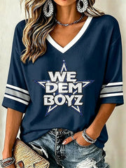 Women's We Dem Boyz Printed Mid-length Sleeves V-Neck T-Shirt