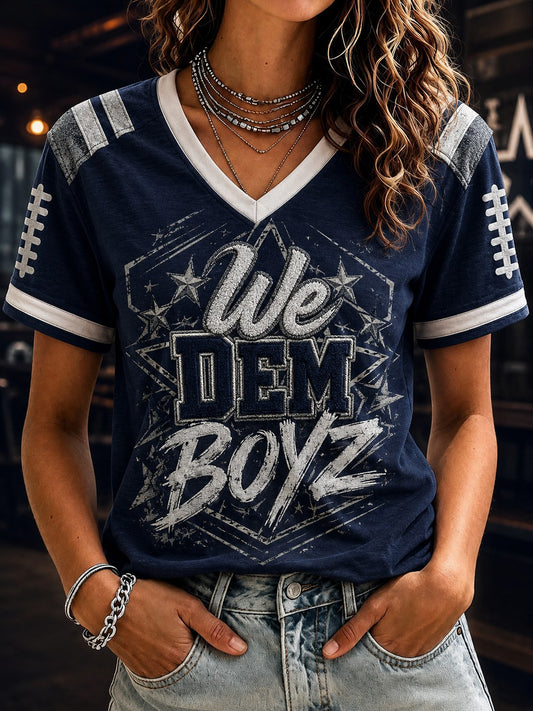 Women's Football We Dem Boyz Printed V-neck T-shirt