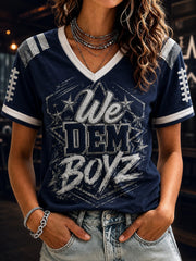 Women's Football We Dem Boyz Printed V-neck T-shirt