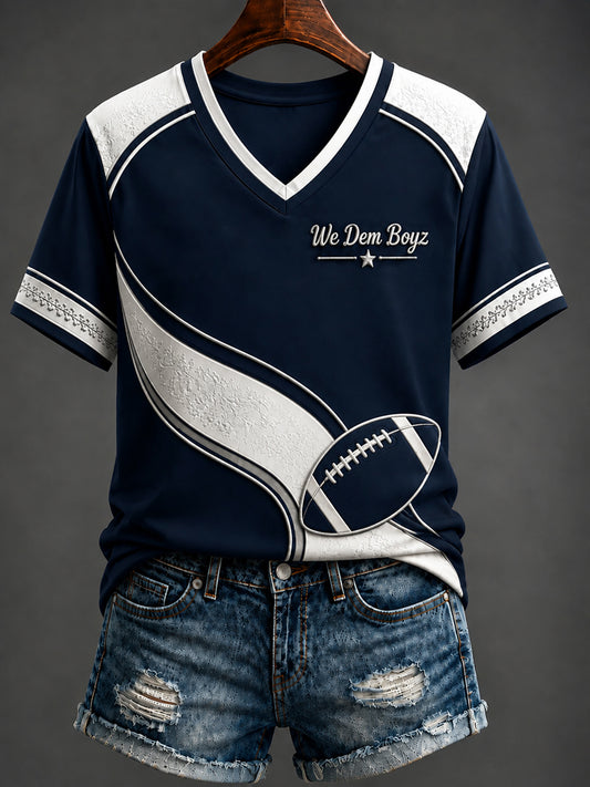 Women's Football Printed V-neck T-shirt