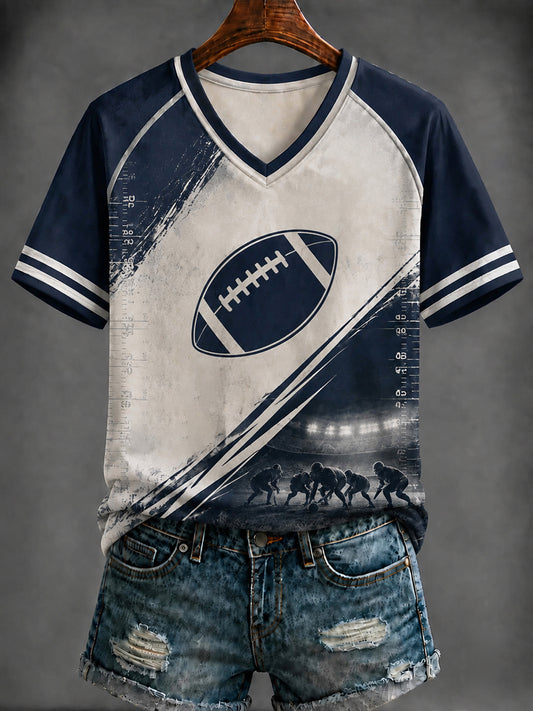 Women's Football Printed V-neck T-shirt
