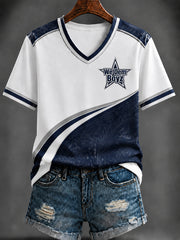 Women's Dallas Cowboys Football Printed V-neck T-shirt