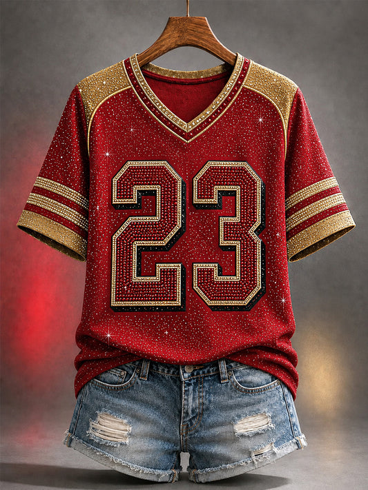 Women's Football Gameday NO.23 Gift For Football Fans Casual V-Neck Tee