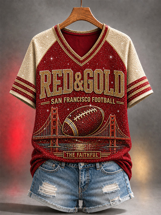 Women's Football Gameday Gift For Football Fans Casual V-Neck Tee
