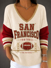 Women's Football Gameday Gift For Football Fans Casual V-Neck Top