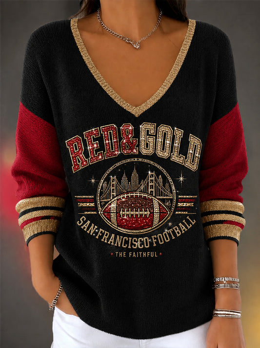 Women's Football Gameday Gift For Football Fans Casual V-Neck Top