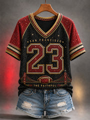 Women's Football Gameday NO.23 Gift For Football Fans Casual V-Neck Tee