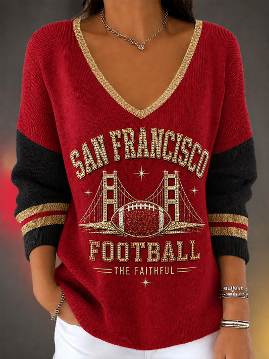 Women's Football Gameday Gift For Football Fans Casual V-Neck Top