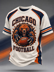 Men's Football Gameday Bear Print Gift For Football Fans Casual Tee