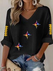 Women's Pittsburgh Football Mid-length Sleeves V-Neck T-Shirt