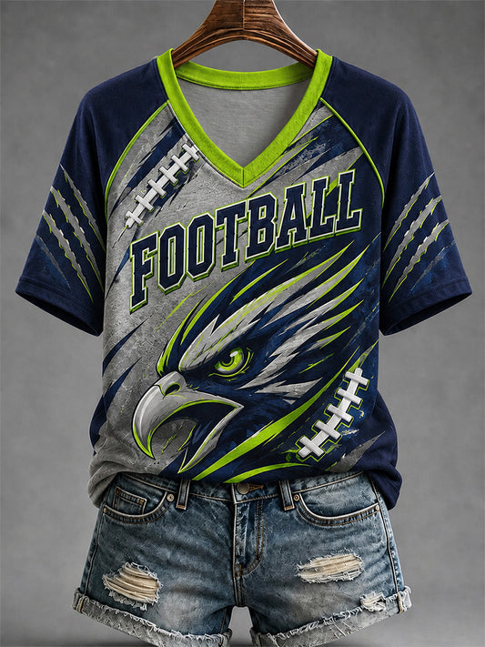 Women's Football Gameday Gift For Football Fans Casual V-Neck Tee