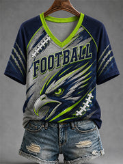 Women's Football Gameday Gift For Football Fans Casual V-Neck Tee