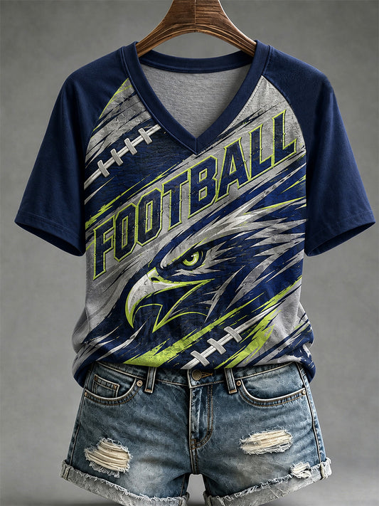 Women's Football Gameday Gift For Football Fans Casual V-Neck Tee