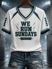 Women's Football Philly WE RUN SUNDAYS Printed V-neck T-shirt