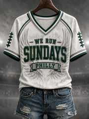 Women's Football Philly WE RUN SUNDAYS Printed V-neck T-shirt