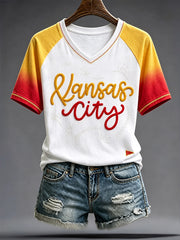 Women's Kansas Football Lover Art Printed T-shirt